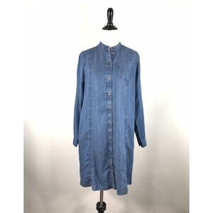J‎ Jill Denim Shirt Dress Lyocell Roll Tab Sleeves Sz XS Petite Buttons